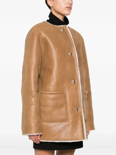 Palton Maje din piele maro