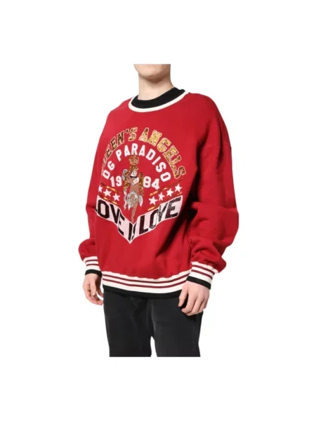 Dzianinowa bluza Dolce And Gabbana z cekinami czerwona