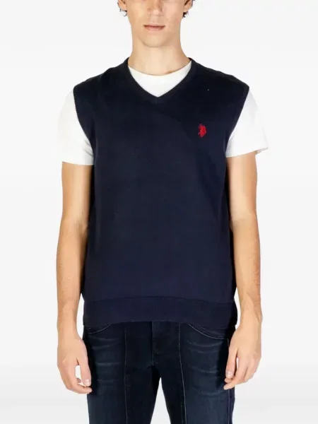 Vestă U.s. Polo Assn. cu broderie cu decolteu în V albastru