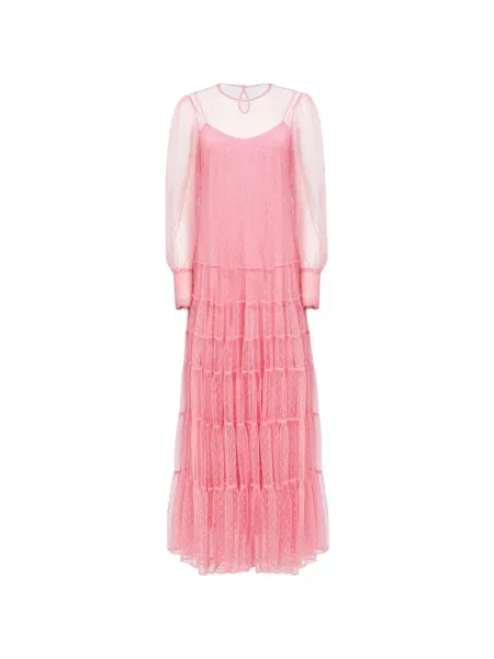 Rochie Twinset cu buline în straturi de costum roz