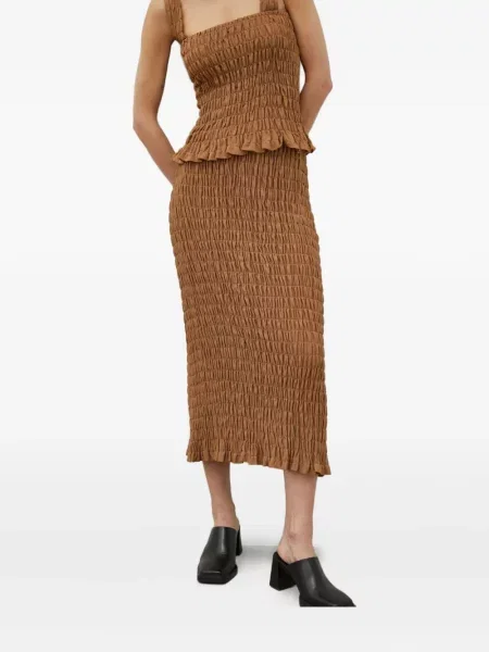 Fustă midi By Malene Birger cu volane până la genunchi maro