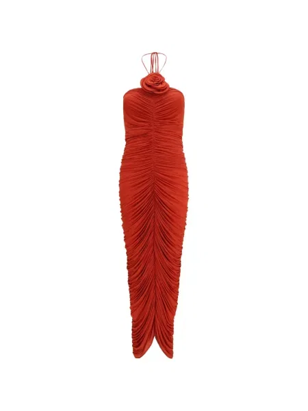 Rochie maxi Magda Butrym cu model floral cu volane portocaliu