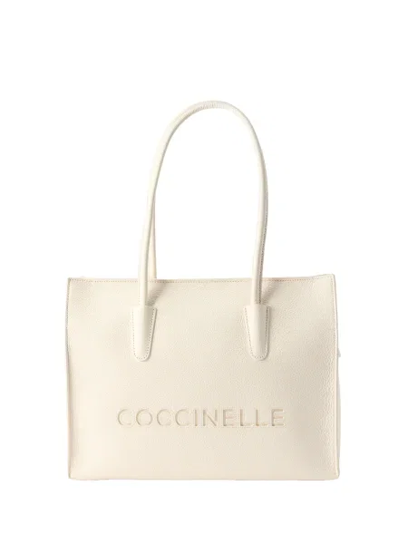Coccinelle De piele geantă shopper COCCINELLE MYRTHA alb
