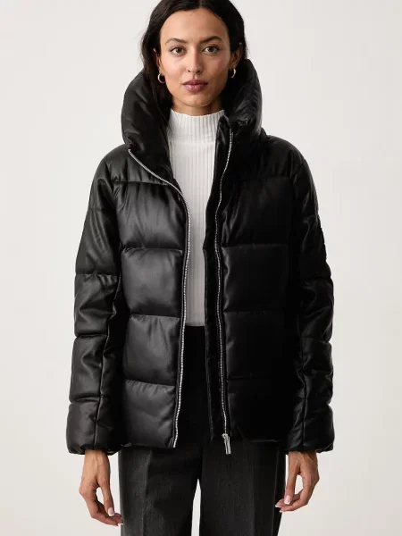 DKNY geacă matlasată pentru femei din imitație de piele negru