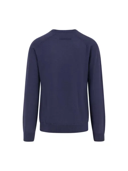 Sweter Zegna z dekoltem w serek niebieski