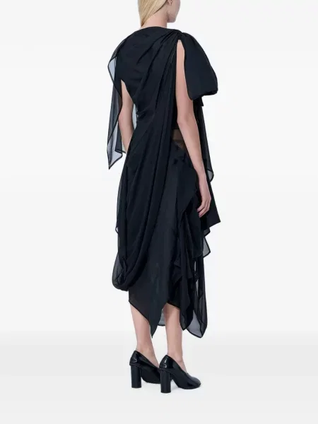 Decora rochie midi Yohji Yamamoto asimetrică drapată negru