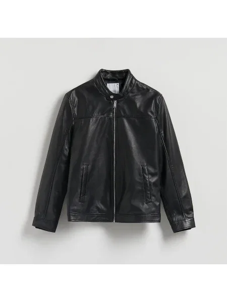 Reserved Bőrdzseki állógallérral fekete