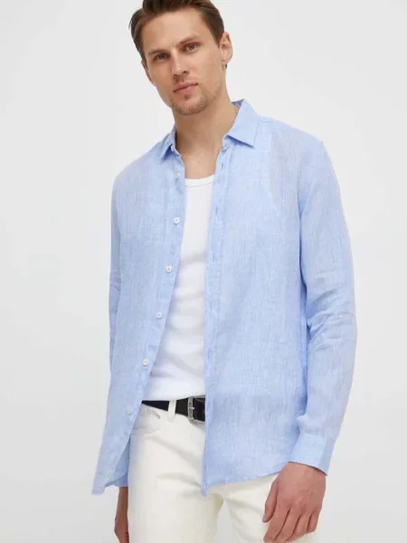 Lanena srajca United Colors of Benetton modra