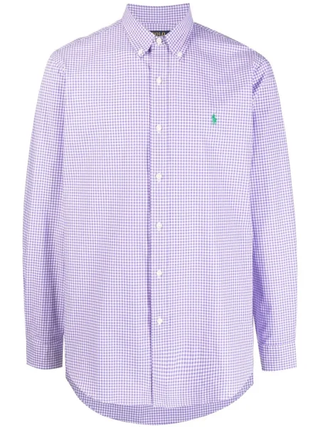 Długa koszulka Polo Ralph Lauren w kratkę sztruksowa niebieska