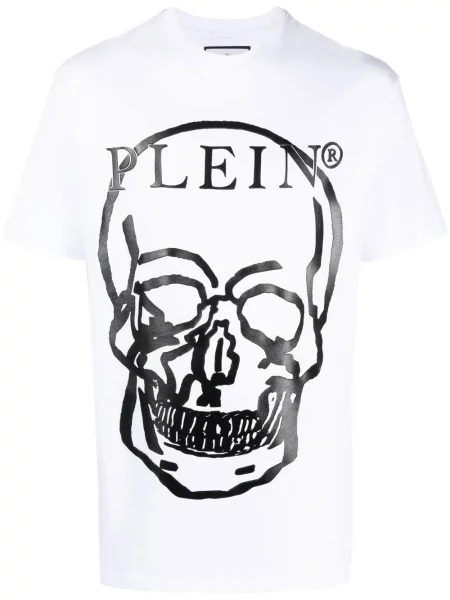 Tricou Philipp Plein cu imagine scurt alb