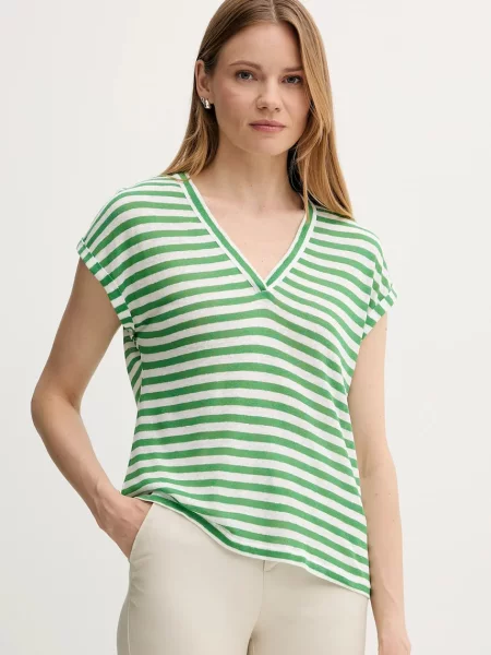 Тениска с лен United Colors of Benetton дамска зелено