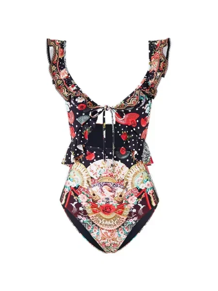 Body Camilla cu volane cu bretele negru