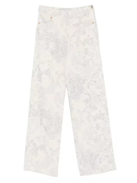 Pantaloni Forte_forte cu model floral alb