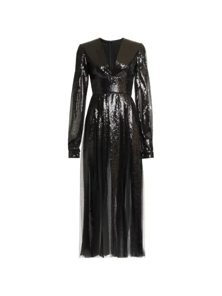 Sukienka midi Elie Saab z cekinami z dekoltem w serek czarna