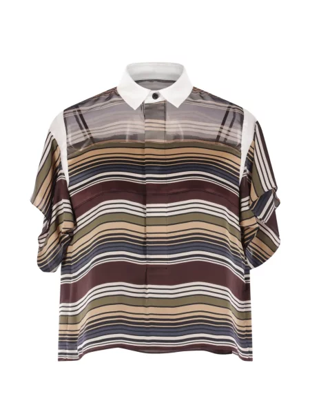 Cămașă Sacai cu dungi cu volane maro