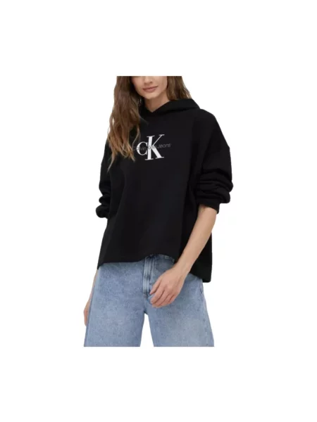 Bluza z kapturem Calvin Klein zamszowa z okrągłym noskiem czarna