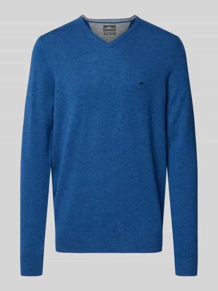 Sweter z dzianiny o kroju regular fit z mieszanki bawełny z dodatkiem kaszmiru Fynch-hatton granatowy