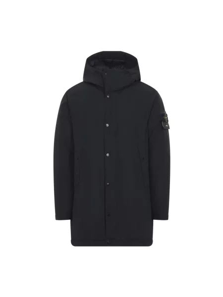 Lniana długa parka Stone Island z kamieniami czarna