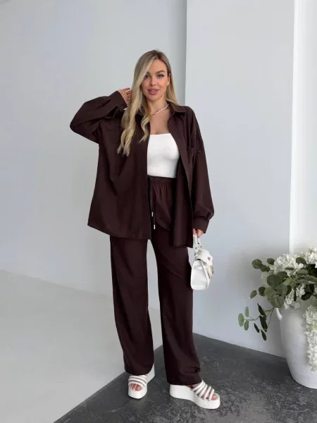 Льняные повседневные брюки Uaclothes коричневые