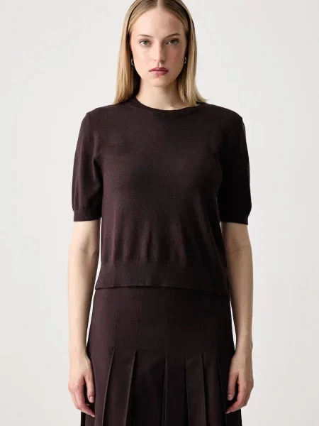 Sisley sweter z krótkim rękawem z wełną brązowy