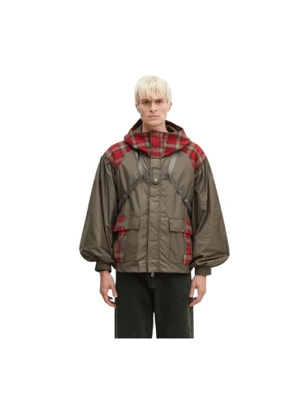 Andersson Bell kurtka z domieszką wełny Puff Sleeve Harness Jumper przejściowa oversize zielony