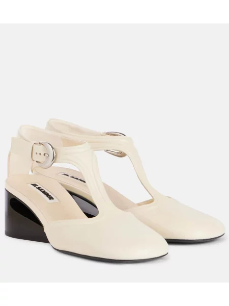 Pantofi cu toc Jil Sander din piele alb