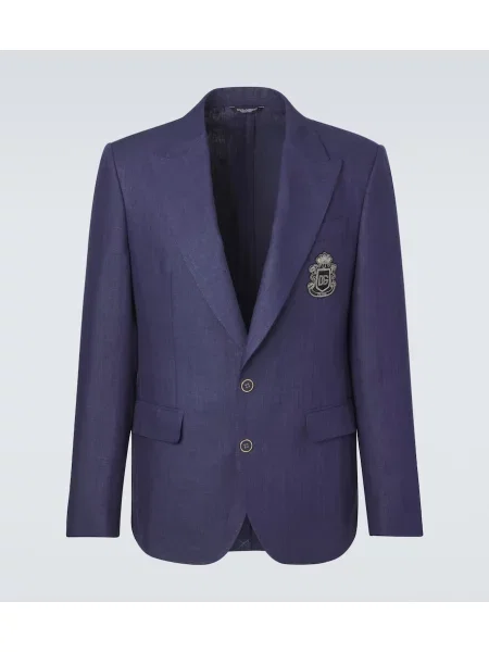 Laneni enoredni blazer Dolce&gabbana z avtogramom modra