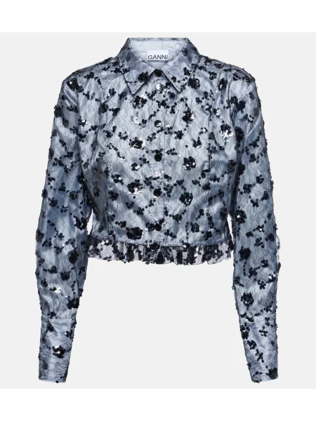 Cropp cămașă Ganni din dantelă albastru