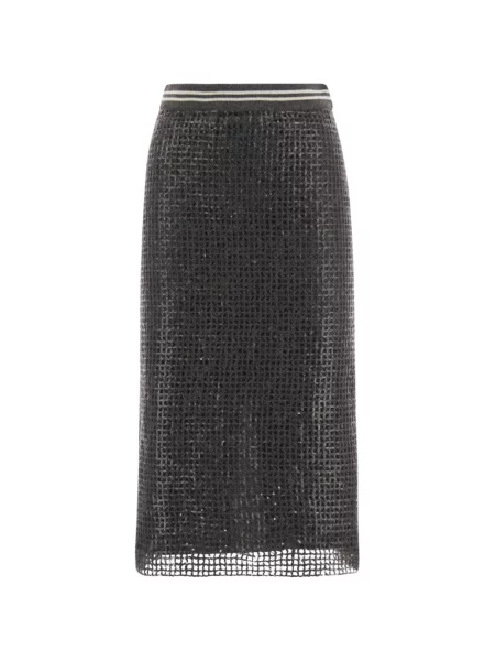Fustă midi Brunello Cucinelli cu paiete tricotate gri