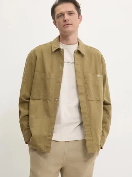 Košile Calvin Klein Jeans relaxed s klasickým límcem zelená