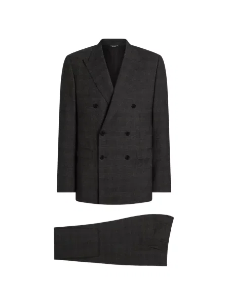 Costum Dolce & Gabbana în carouri cu două rânduri de nasturi gri