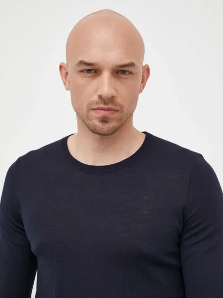 BOSS pulover de lână bărbați bleumarin light