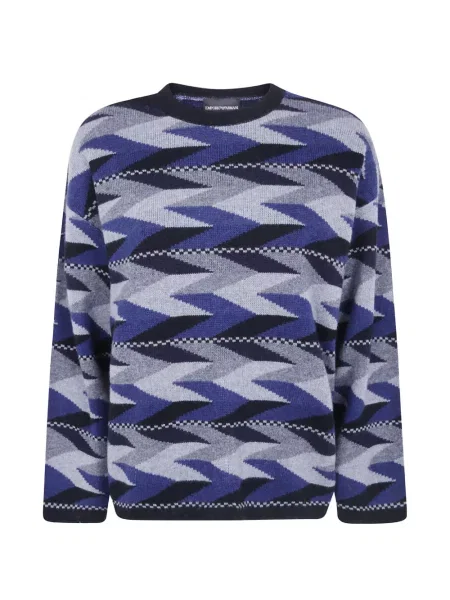 Pulover Emporio Armani de lână cu imprimeu geometric albastru