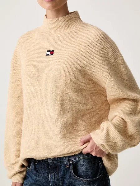 Tommy Jeans пуловер дамски с вълна бежово