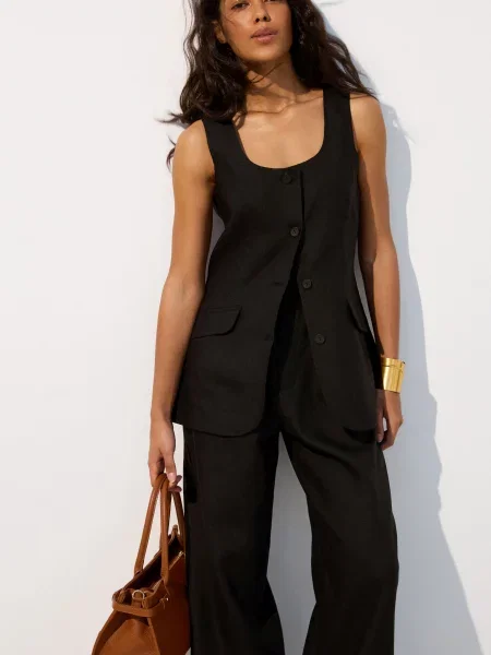 Лляний Класичний жилет Estro чорний