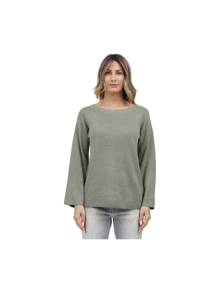 Lniany sweter Max Mara z okrągłym dekoltem zielony