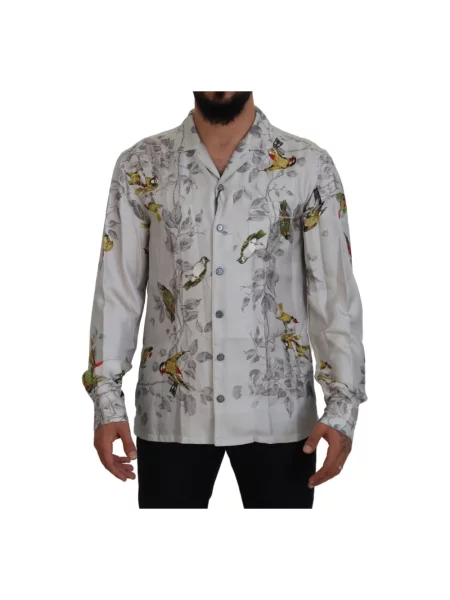 Jedwabna koszula Dolce And Gabbana z nadrukiem szara