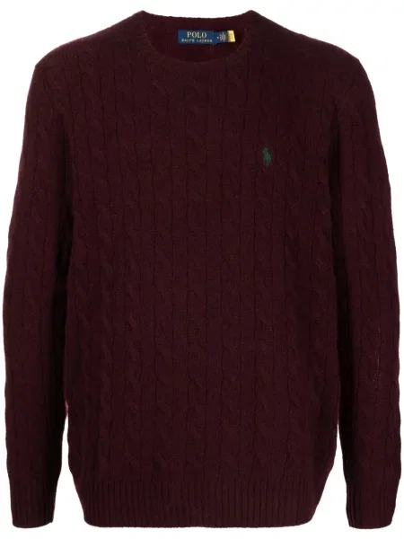 Haftowany sweter Polo Ralph Lauren z kaszmiru z zamkiem błyskawicznym do połowy czerwony
