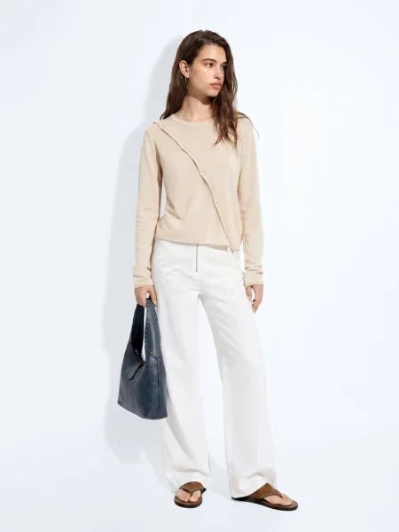 Sweter z dzianiny z ozdobnym zapięciem piaskowy Teen XXS MANGO TEEN
