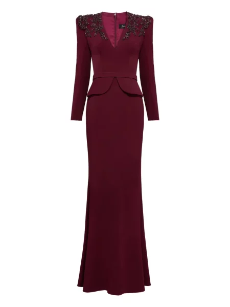 Rochie maxi Jenny Packham cu paiete cu decolteu în V de costum roșu