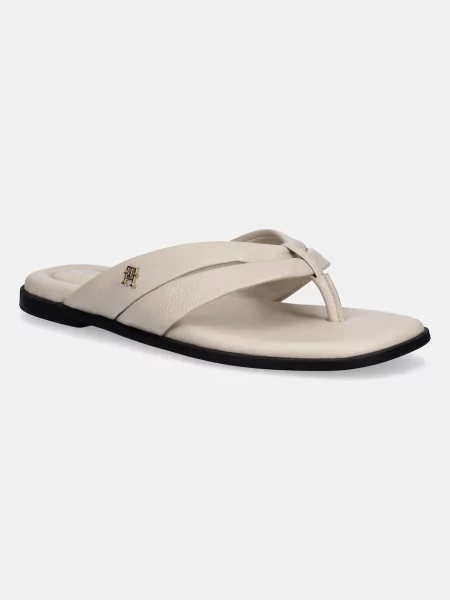 Șlapi Tommy Hilfiger din piele bej