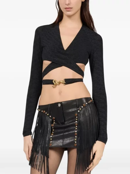 Top Roberto Cavalli cu model piele de șarpe plic negru