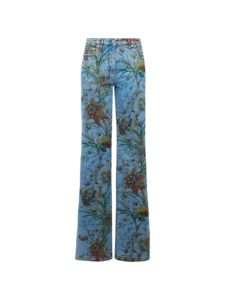 Blugi evazați Etro cu model floral evazate albastru