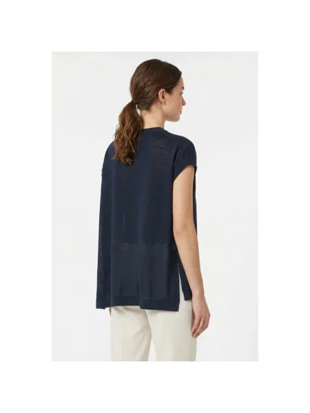 Lniany sweter Max Mara z krótkim rękawem niebieski