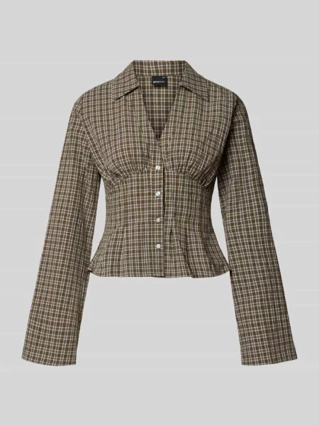 Bluzka z dekoltem w serek krój slim fit Gina Tricot oliwkowa