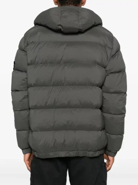 Geacă cu puf Stone Island cu glugă cu strasuri gri