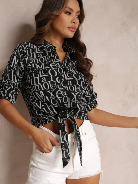 Cămașă Imprimeu cu Legare Kristell neagră