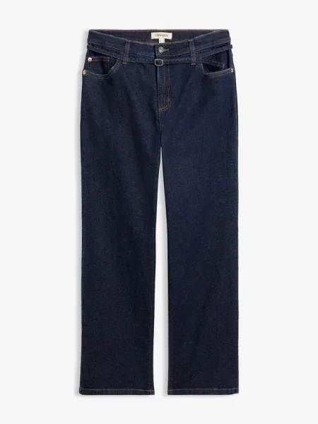 Jeansy straight high waist cropped niebieskie