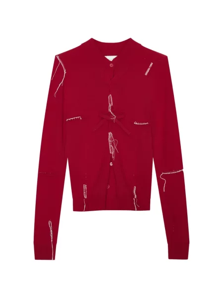 Cardigan Shushu/tong cu decolteu rotund roșu