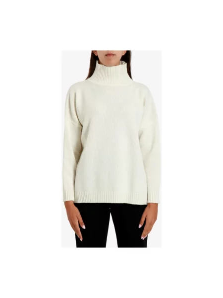 Sweter z golfem Weekend Max Mara wełniany beżowy